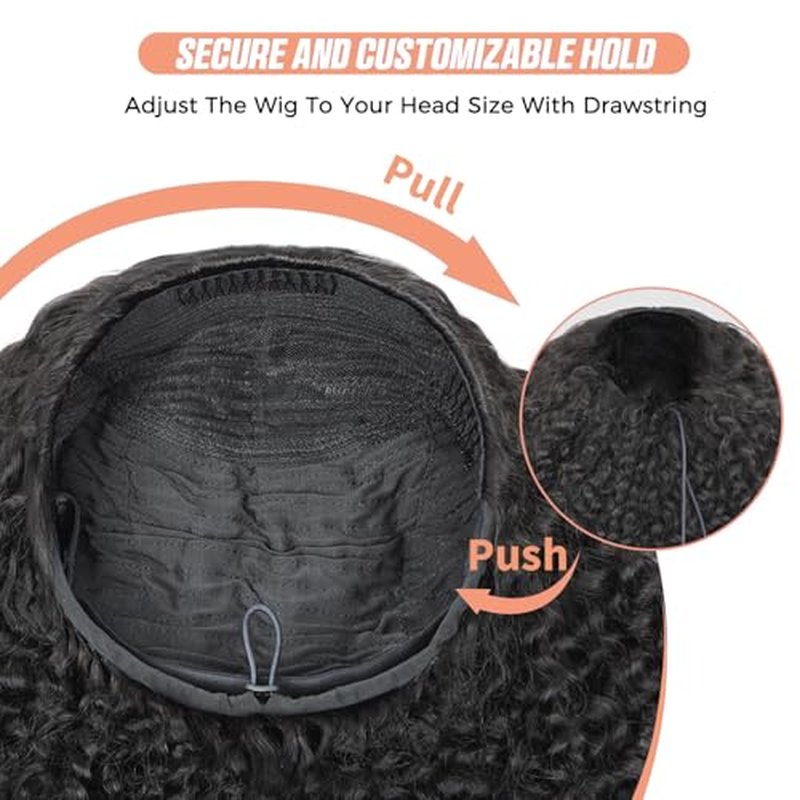 Domiso Afro Kinky Curly 3 In 1 Half Wig with Elastic Band Seamless Kinky Curly Flip Over Beginner Friendly Glueless Wear & Go Drawstring Band Clip in Wig Human Hair Black Color 18 Inch