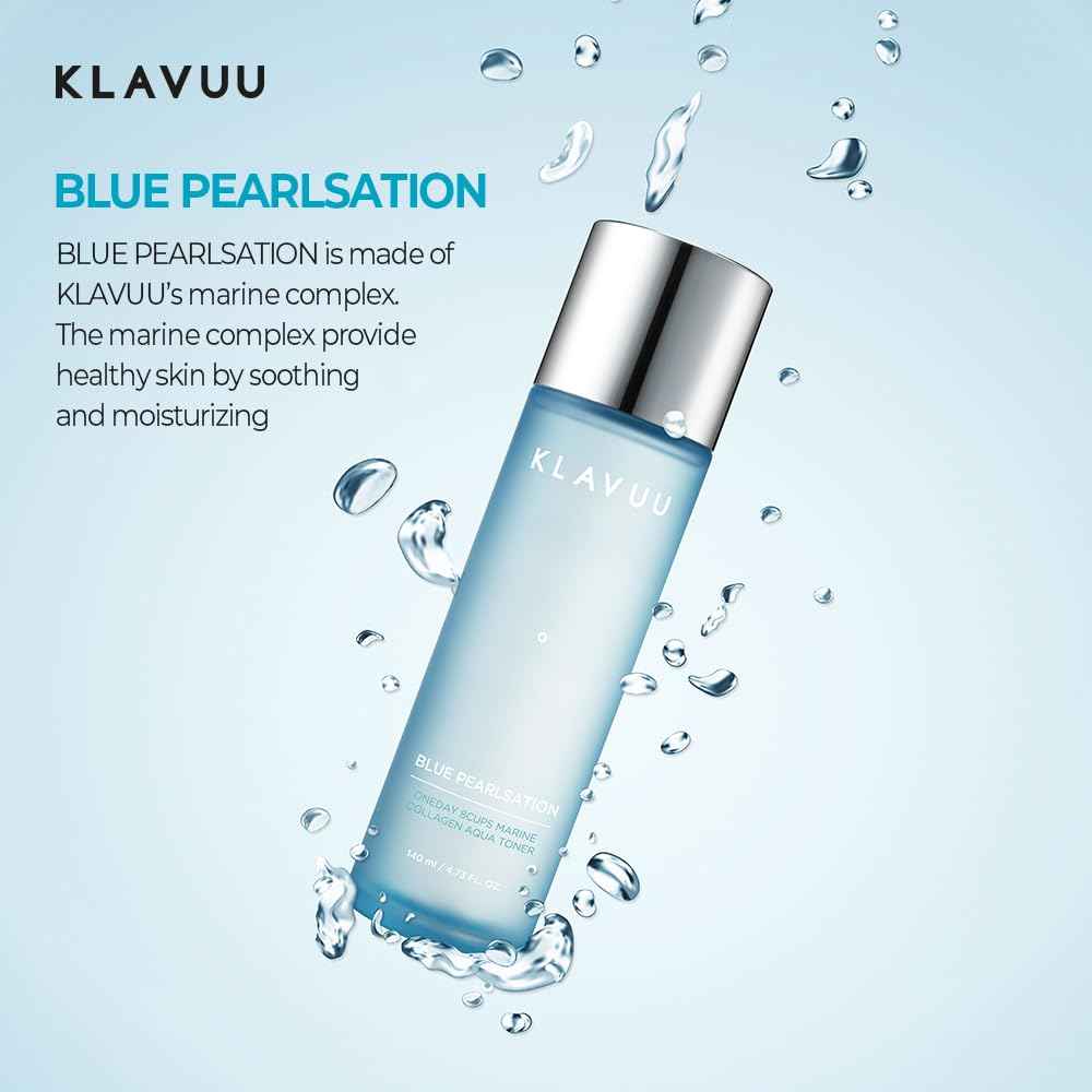 Blue PEARLSATION ONE Day 8 Cups Marine Collagen Aqua Toner - Deeply Hydrating & Soothing for Skin Radiance, Non-Sticky Formula for All Day Comfort and Refreshment – 4.73 floz