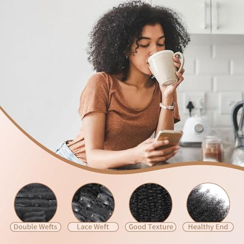 Afro Kinky Curly Clip Ins Human Hair 4C Hair Clip in Extensions Real Natural Human Hair for Black Women 8 pecs with 20 Clips 120g Natural Black Color 18 Inch