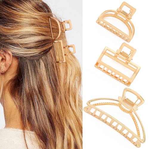 BARTOSI Gold Claw Clips Small Hair Clips Metal Hair Claw Clip Cute Hair Accessories for Women and Girls (Pack of 3)