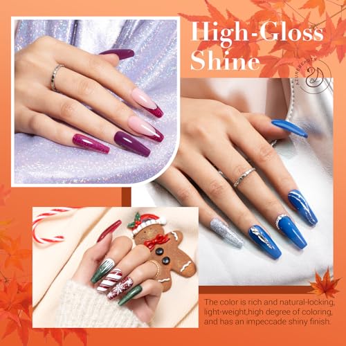 AZUREBEAUTY 130 Pcs Dip Powder Nail Kit ,16 Colors Brown Purple Green with Top/Base Coat Professional Glitter or DIY Salon Gifts