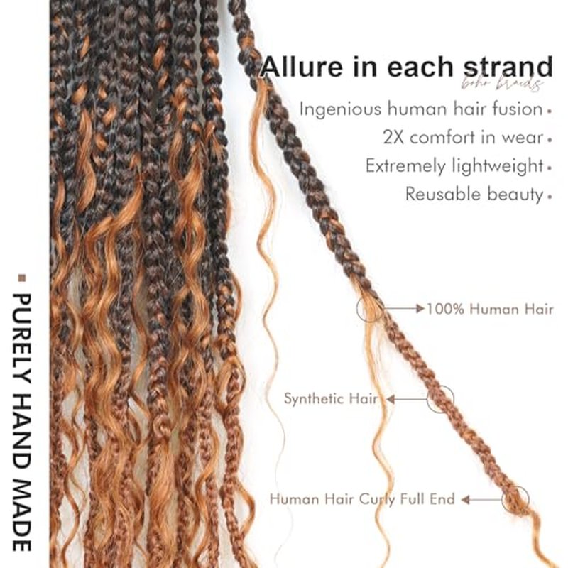 ToyoTress Boho Crochet Braids Human Hair - 12 Inch 8 Packs (96 Strands) Handmade Pre-Looped Crochet Hair For Black Women, Ombre Brown Pre-Twisted Short Bob Human Braiding Hair (12 Inch, T30-8P)