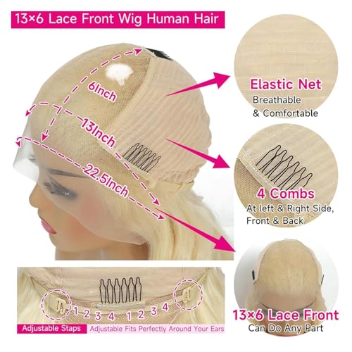 613 13x6 Lace Front Wig Human Hair Straight Blonde Lace Front Wigs Human Hair Pre Plucked with Baby Hair 180% Density 613 HD Lace Frontal Wig for Women 613 Blonde Wig 26 inch