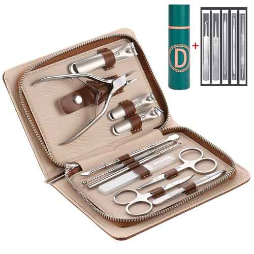 Stainless Steel Nail Clippers Toenail ingrown Clipper Set 16 in 1 Pedicure Personal Care Tool Thick toenail Nail File Acne Needle Blackhead Remover Acne Eyebrow Clipping Foot Skin