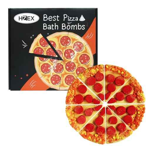Pizza Bath Bombs Set of 8 Slices ? Large Fizzies for Relaxing Bubble Bath, Handmade Spa Gift for Women, Men & Kids ? Fun Pizza-Shaped Aromatherapy Bath Bomb Gift Set