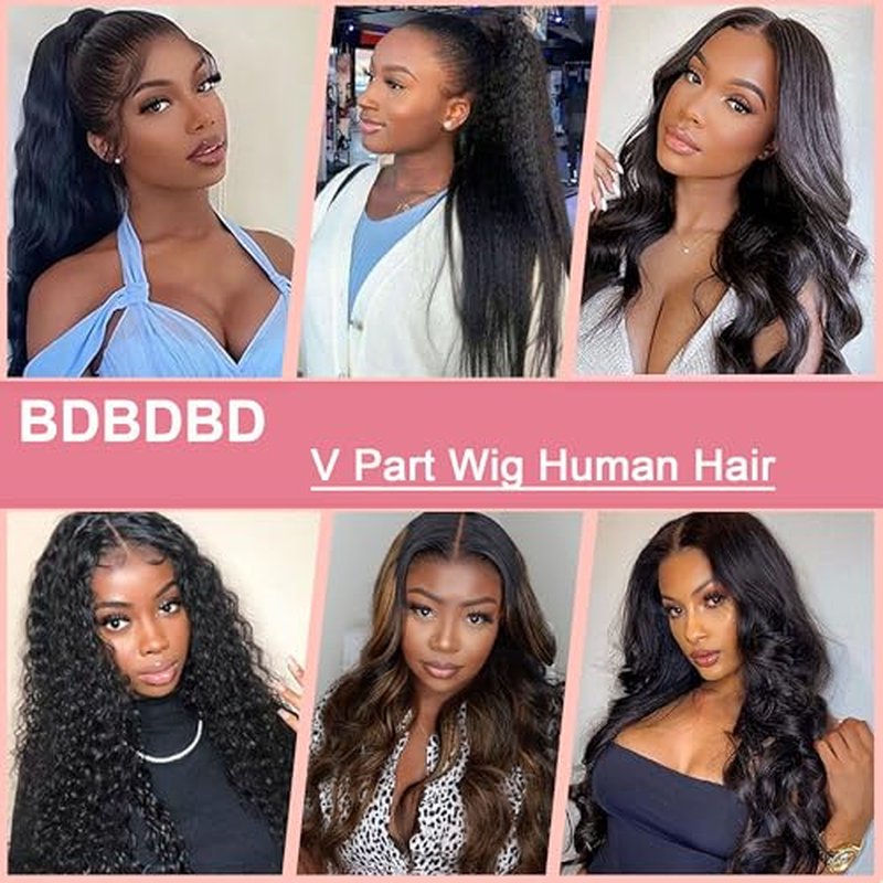 V Part Wig Human Hair Body Wave 100% Real Human Hair Upgrade U Part Human Hair Wig 180% Density Beginner Friendly Natural Color (22 inch)