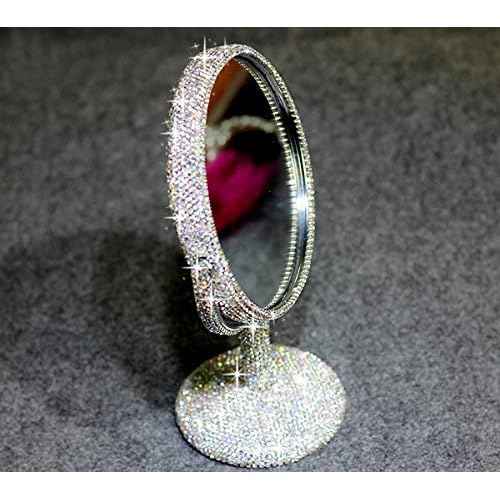 Bling Rhinestone Portable Magnified Double Sided Swivel Makeup Vanity Mirror, 360¡ÆRotate Makeup Mirror Round Shaped Two-Sided Makeup Mirror (Silver)
