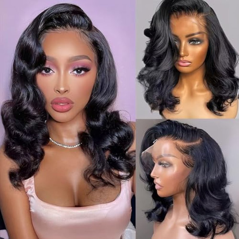 16 Inch 13x6 Bob Wig Human Hair 200 Density HD Lace Front Wigs Human Hair Body Wave Lace Front Wigs Human Hair Wig Short Bob Wigs for Black Women Glueless Wigs Pre Plucked with Baby Hair