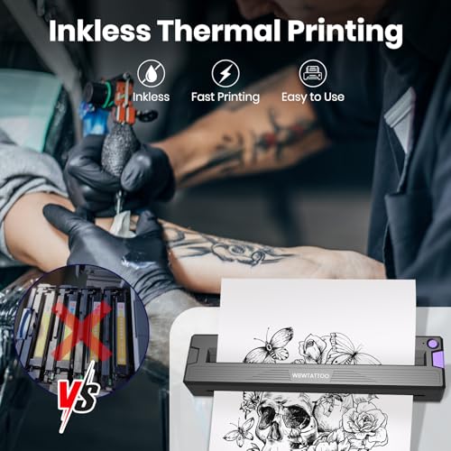 300 DPI Tattoo Stencil Printer Machine,Portable Bluetooth Thermal Wireless Printer for Tattoo Artists&Beginners,with Transfer Paper and Thermal Paper,Compatible with Phone&PC