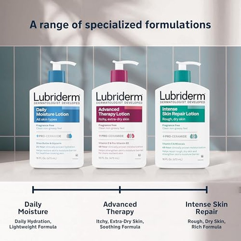 Lubriderm Value-Size Daily Moisture Lotion + Pro-Ceramide with Shea Butter & Glycerin Moisturizes Dry Skin, Hydrating Face, Hand & Body Lotion is Lightly Scented & Non-Greasy, 32 fl. oz
