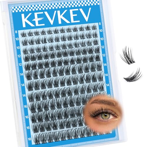 KEVKEV Lash Clusters 144 Pcs Eyelash Clusters Wispy Natural Cluster Eyelash Extension Thin Band & Soft Mix Length Lashes DIY Lash Extensions at Home Easy to Apply(Cloudy,8-18mix)