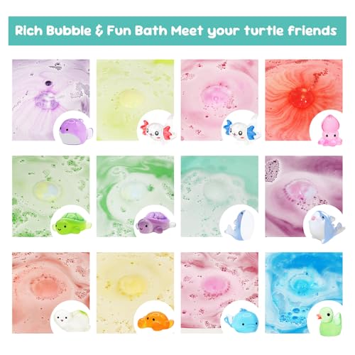 Bath Bombs for Kids with Toy Inside, 12 PCS Natrual Bath Bombs with Glow-in-The-Dark Surprise Inside, Perfect Handmade Birthday Christmas Gifts for 3 4 5 6 7 8 Years Old Boys Toddlers Girls