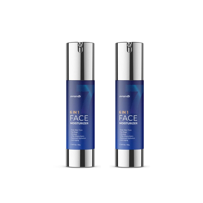 DIPSEVEN 6 in 1 Face Cream for Men: Anti-Aging Mens Moisturizer - Firming Peptide & Hyaluronic Acid & Squalane - Wrinkles Cream Eye Bag Treatment for Men (ocean, 1.7 Oz (Pack of 2))