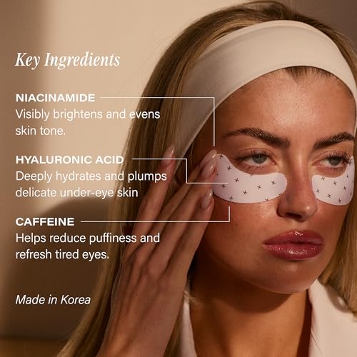 + Lux Unfiltered Cooling Under Eye Patches - Anti-Slip Caffeine Infused Korean Eye Mask - Reduces Puffiness, Brightens, & Hydrates Skin - Fragrance Free, Vegan, & Cruelty Free - 10 Count