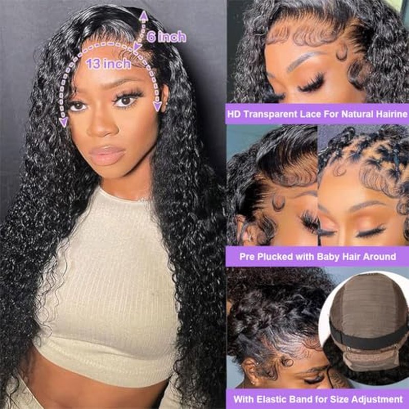 Deep Wave Lace Front Wigs Human Hair 200% Density 22 Inch Deep Wave Curly Wig Human Hair Lace Front Wigs For Women 13x6 Glueless Frontal Wig Human Hair Pre Plucked
