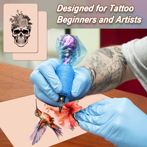 15PCS Tattoo Practice Skins with Transfer Paper, Includes 5PCS Practice Skin and 10PCS Transfer Paper for Beginners and Artists Tattoo Supplies
