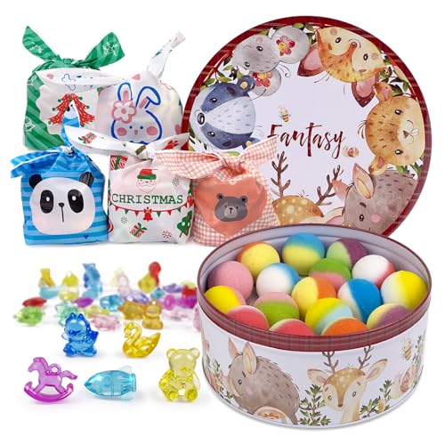 34 + 6 Bath Bombs with Crystal Toys Inside for Kids, 34PCS Organic Surprise Bath Bomb Gift Set for Christmas, Birthday, Easter, Natural Fizzy Bath Home Spa, 6PCS Gift Bags for Girls and Boys