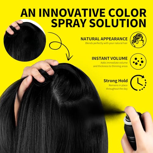 Sevich Hair Fiber Spray - Instant Hair Thickening Powder for Men & Women, Hair Building Fibers for Thinning Hair, Root Touch Up Hair Color, Waterproof, Sweatproof, Natural Look,80ml Black