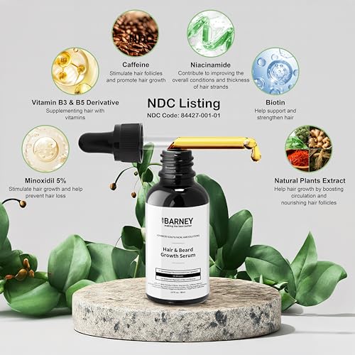 5% Minoxidil Hair and Beard Growth Serum - Natural Extracts, Biotin & Caffeine - Promotes Stronger, Thicker, Fuller Hair and Beard Growth - For Men and Women