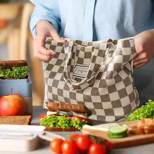 2PCS Small Tote Bag for Women Mini Canvas Embroidered Daisy Book Tote Bag Cute Corduroy Aesthetic Floral Reusable Bags for Grocery, Essentials, Water Bottle, Keys, Book, Bible