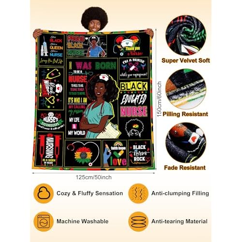 Quelay 10 Pcs Black Nurse Gifts Set for Women African Nurses Christmas Appreciation Gift 16 oz Glass Cup Blanket Cosmetic Bag Tote Bag Socks Candle Badge Reels Keychain for Retirement Work Accessories