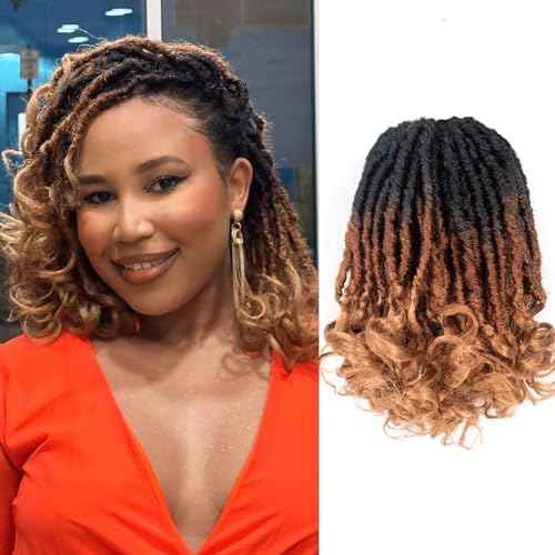Toyotress French Curl Locs Crochet Hair - 10 Inch 8 Packs Ombre Brown 3 Tones Crochet Faux Locs With Curly Ends, Short Pre-Looped Soft Locs Braiding Hair Extensions (10 Inch, OT30/27-8P)