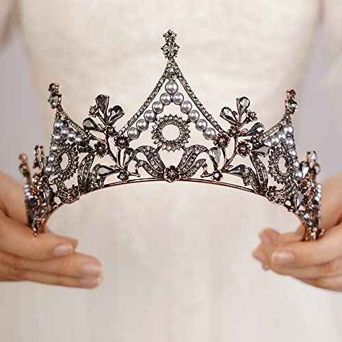 JWICOS Wedding Tiara for Bride Tiara Queen Crown for Women Crystal Pearl Tiara Hair Accessories for Pageant Birthday Prom