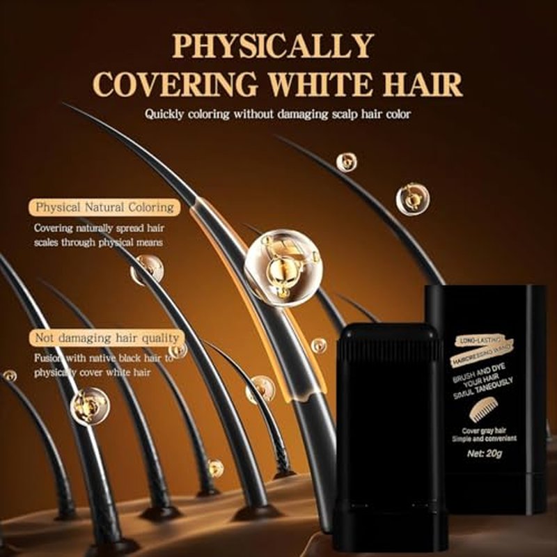 2-in-1 Hair Color Stick & Comb, Long-Lasting Waterproof Color,Sweat-Proof, Quick Root Touch-Up, Coloring Tool ? For Women & Men (2-Pack-BROWNISH BLACK)