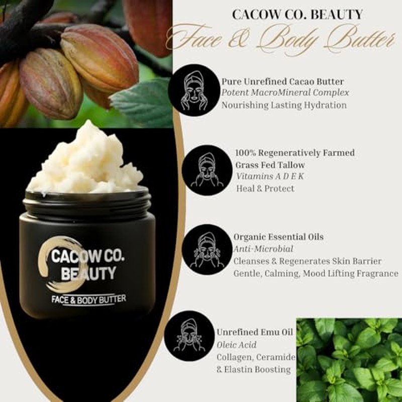 100% Grass Fed & Finished Tallow with Organic Unrefined Cacao Butter - The Face & Body Butter