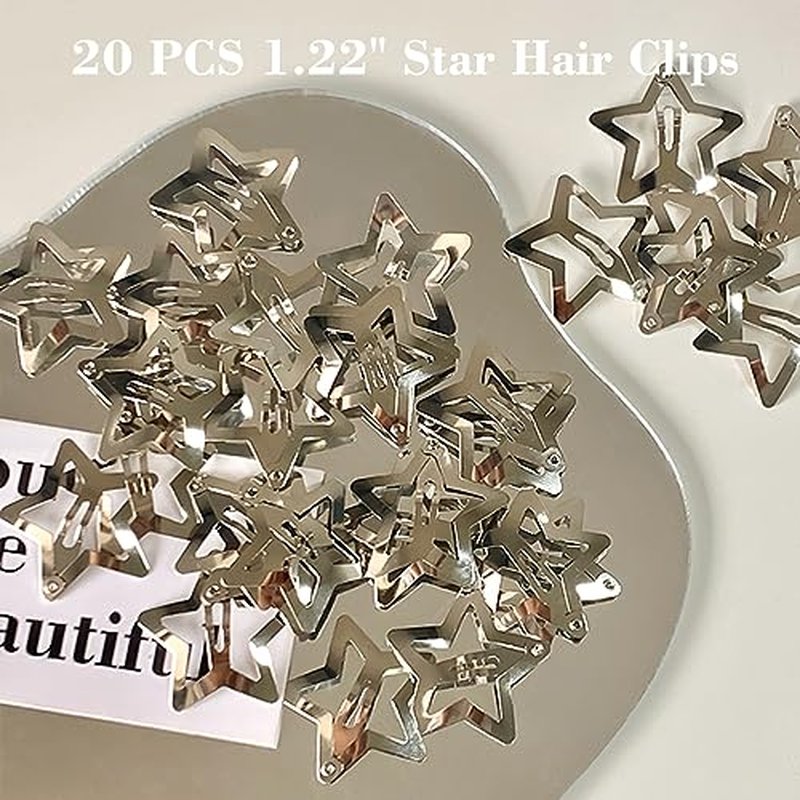 20 PCS 1.22" Star Hair Accessories - Non-Slip Metal Snap Clips and Barrettes for Girls & Women, Y2K Style