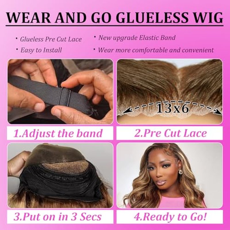 Highlight Wig Human Hair 13x6 Body Wave Lace Front Wigs Human Hair Ombre Wear and Go Glueless Pre Cut Full Frontal Lace Wig for Women 180 Density Virgin Hair Wigs 4/27 Colored 20 inch
