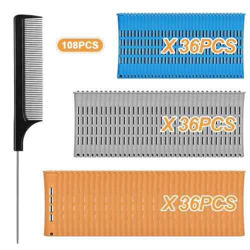 108 Pieces Hair Perm Rods Set, 3 Sizes Cold Wave Rods Hair Rollers Heatless Perming Rods Set with Pintail Comb or Long & Short Hair DIY Different Hairdressing Styling Tool