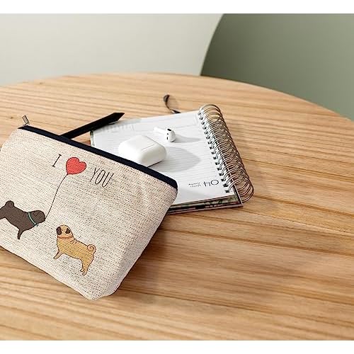 Ayxvt Cute Dog Couple Decorative Women's Makeup Bag, Zipper Pouch Travel Toiletry for Pug Lovers