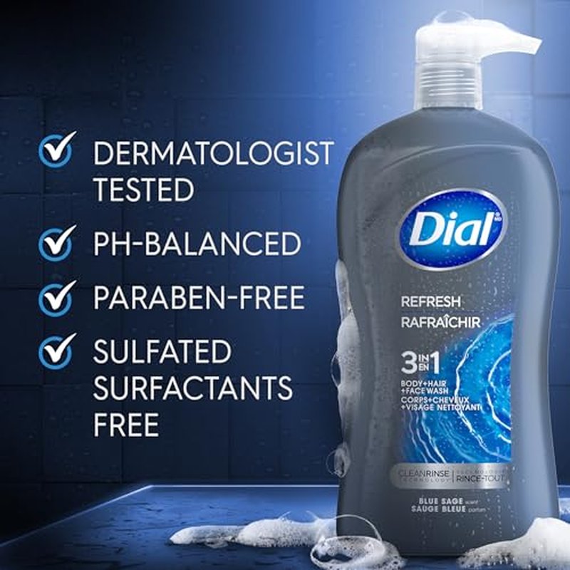 Dial Men 3in1 Body, Hair and Face Wash, Hydro Fresh, 32 fl oz