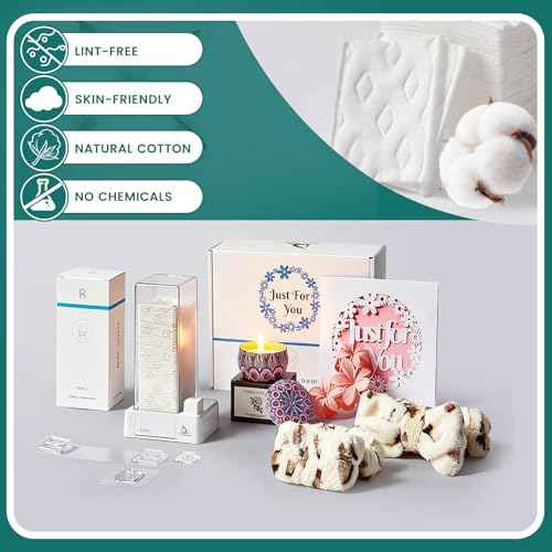 Cotton Pad Holder Birthday Gifts Sets For Women,Automatic Reusable Square Dustproof Waterproof Cosmetic Bathroom Pad Dispenser include Cotton Pads,Headband,Wrist Bands,Hair Clips Scented Candles