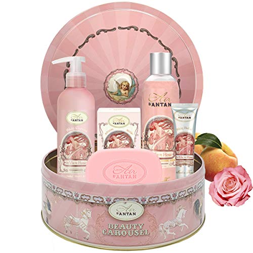 Un Air d'Antan Spa Gifts for Women, Gift Basket for Women, Spa Gift Set, Gift Set for Women, Hand Cream for Women, Gifts for Mom - 4 Products (Rose)