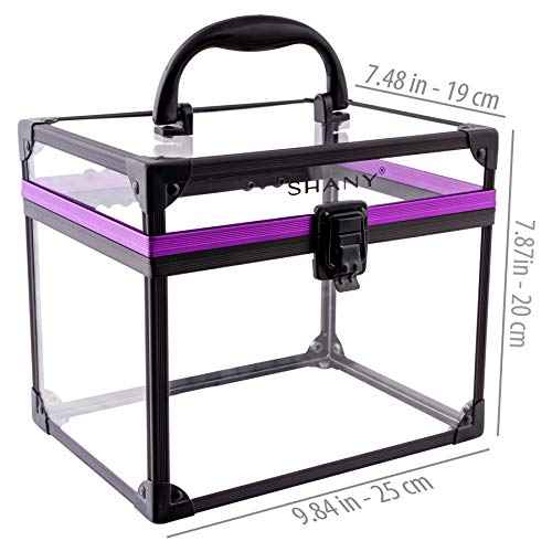 SHANY Clear Cosmetics and Toiletry Train Case - Clear Travel Makeup Bag Case Organizer with Secure Closure and Black/Purple Accents - Extra Large