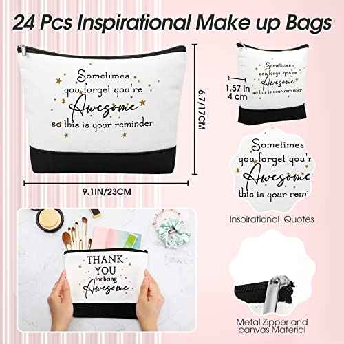 Sanwuta 48 Pcs Thanksgiving Day Make up Bags for Women Employee Appreciation Cosmetic Bags Canvas Keychains Bulk Gifts for Coworkers Nurse Team Staff(Classic)