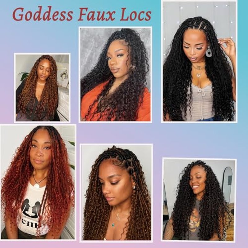 9 Packs Crochet Hair 30Inch Goddess Locs with Curly Ends Long Bohemian River Pre Looped Crochet Hair for Black Women(30inch,1B)