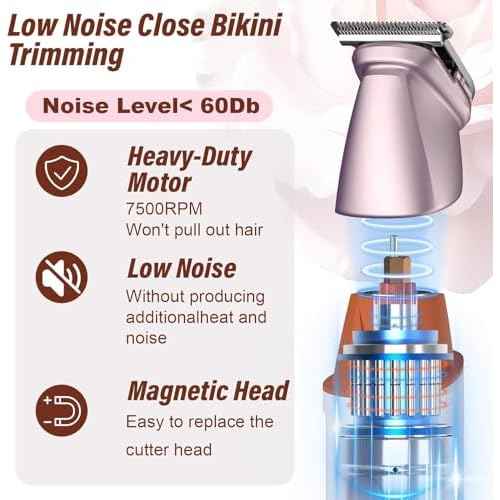 Bikini Trimmer for Women and Men,5-in-1 Wet/Dry Body Hair Trimmer,Gentle Hair Removal Shaver for Full Body Groomer,Electric Razor Shaver with USB Charge Dock-No Nick, No Cut, No Razor Burn,Pink