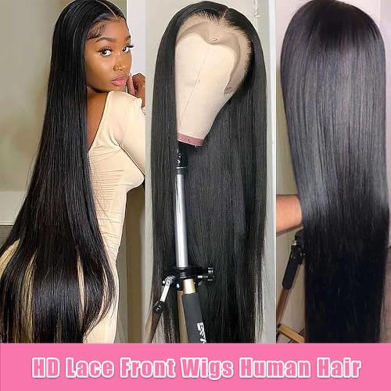 30 Inch Lace Front Wig Human Hair Pre Plucked 200 Density 13x4 HD Transpatent Straight Human Hair Wigs for Black Women Straight Lace Frontal Wigs Human Hair Natural Color (30inch)