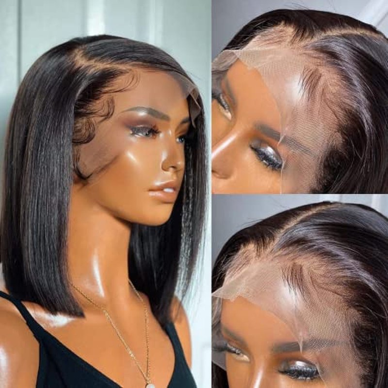 Bob Wig Human Hair 13x4 HD Lace Front Wigs Human Hair 200% Density 15A Straight Bob Wigs For Black Women Glueless Wig Pre Bleached Pre Plucked With Baby Hair (10inch)