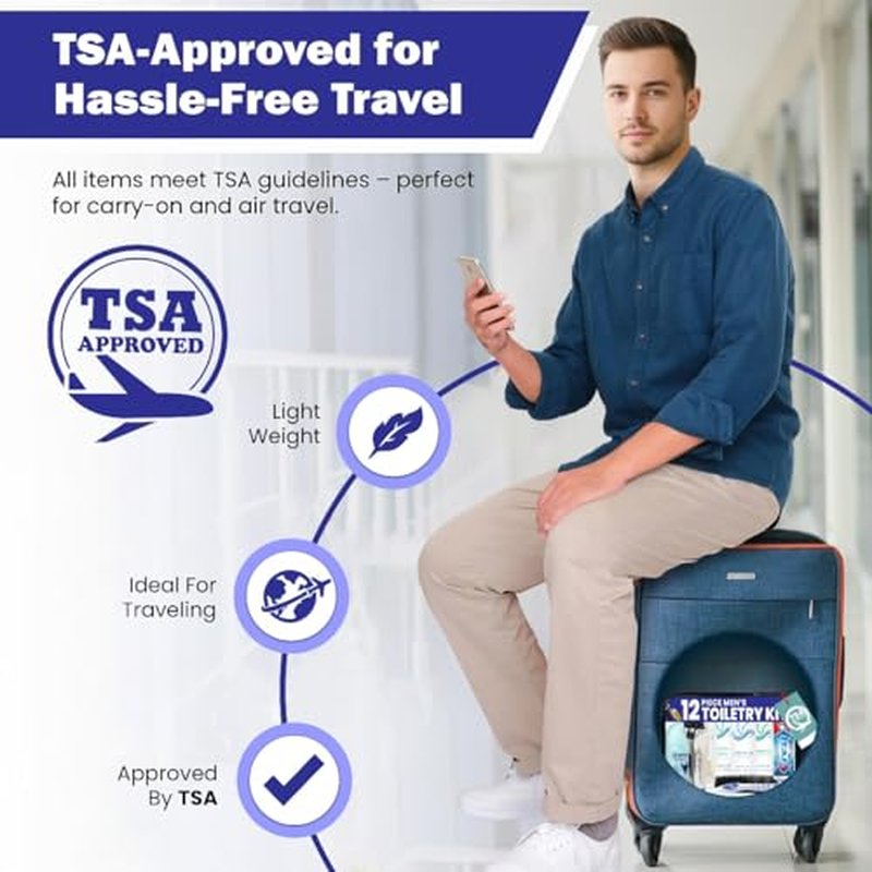 Trektote Travel Toiletry Kit For Men ? 12 Piece Set Of Travel Size Toiletries, TSA Compliant, Travel Essentials, Includes Shampoo And Conditioner, Body Wash, Toiletry Bag & More