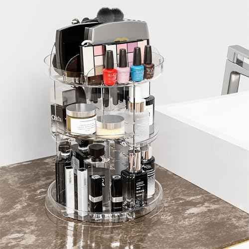 Yieach 360 Rotating Makeup Organizer for Vanity,Clear Spinning organizer and Make up organizers for Counter,Adjustable Lazy Susan Bathroom Organizer for Beauty Product and Skin Care Storage Carousel