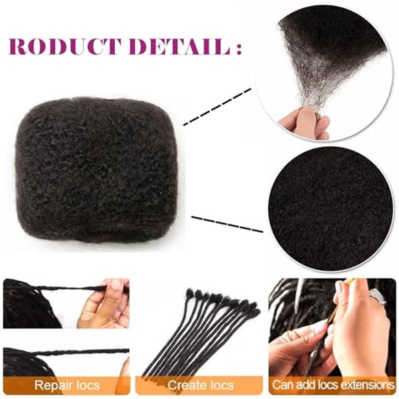 Afro Kinky Bulk Human Hair For Dreadlock Extensions Repair Locs,Twist Braiding, 100% Human Braiding Hair can be bleached and dyed 30Grams each bundles Total (8Inch 10Bundles/Pack #1B)