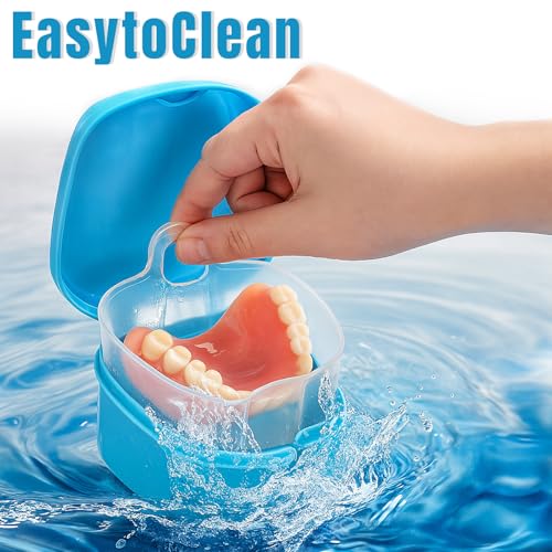 Zubebe 30 Pcs Denture Bath Retainer Case Holder Bulk with Strainer Basket Dental Cup Denture Soaking Container False Teeth Storage Box for Travel Cleaning Brace Mouth Guard, 5 Colors