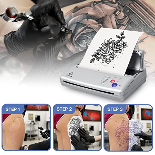 LifeBasis Tattoo Stencil Transfer Machine Professional Thermal Stencil Printer for Men and Women with 20pcs Tattoo Stencil Transfer Paper Silver