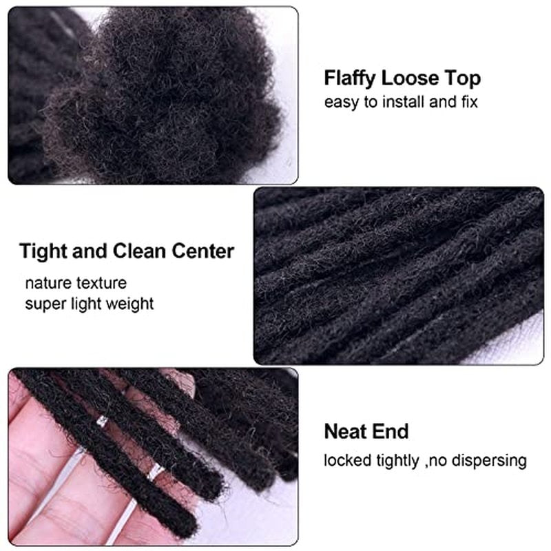 100% Real Human Hair Dreadlock Extensions for Women/Men 0.4cm Thickness 12 Inch 60 Strands Full Handmade Can be Dyed and Bleached Permanent Loc Extensions Human Hair Natural Black