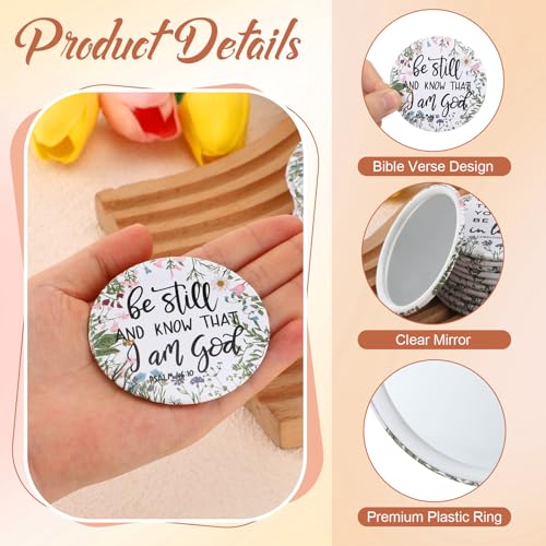 40 Pcs Mini Wildflower Bible Verse Compact Mirrors Bulk Religious Christian Pocket Purse Mirrors Small Church Gifts for Women Sunday School Summer Christmas Party Favors