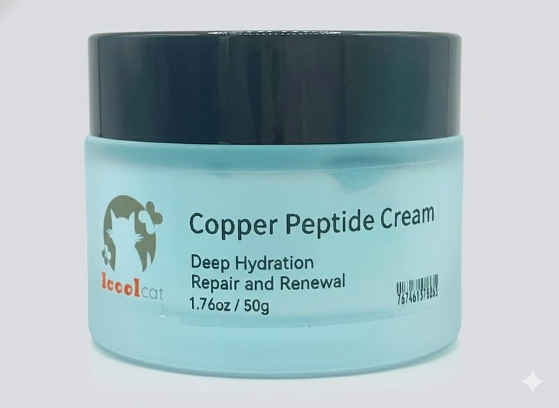Icoolcat Blue Copper Peptide Face Cream with Acetyl Hexapeptide-8 & Ectoin - Anti-Aging Daily Moisturizer for Fine Lines & Wrinkles - Firming, Hydrating & Barrier Repair Skin Care - 1.7 oz